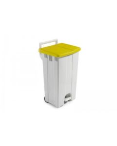 POLARIS CONTENITORE IN PLASTICA BEIGE LT. 90 C/PEDALE, IMPUGNATURA, RUOTE Ø 100 MM. E COPERCHIO GIALLO